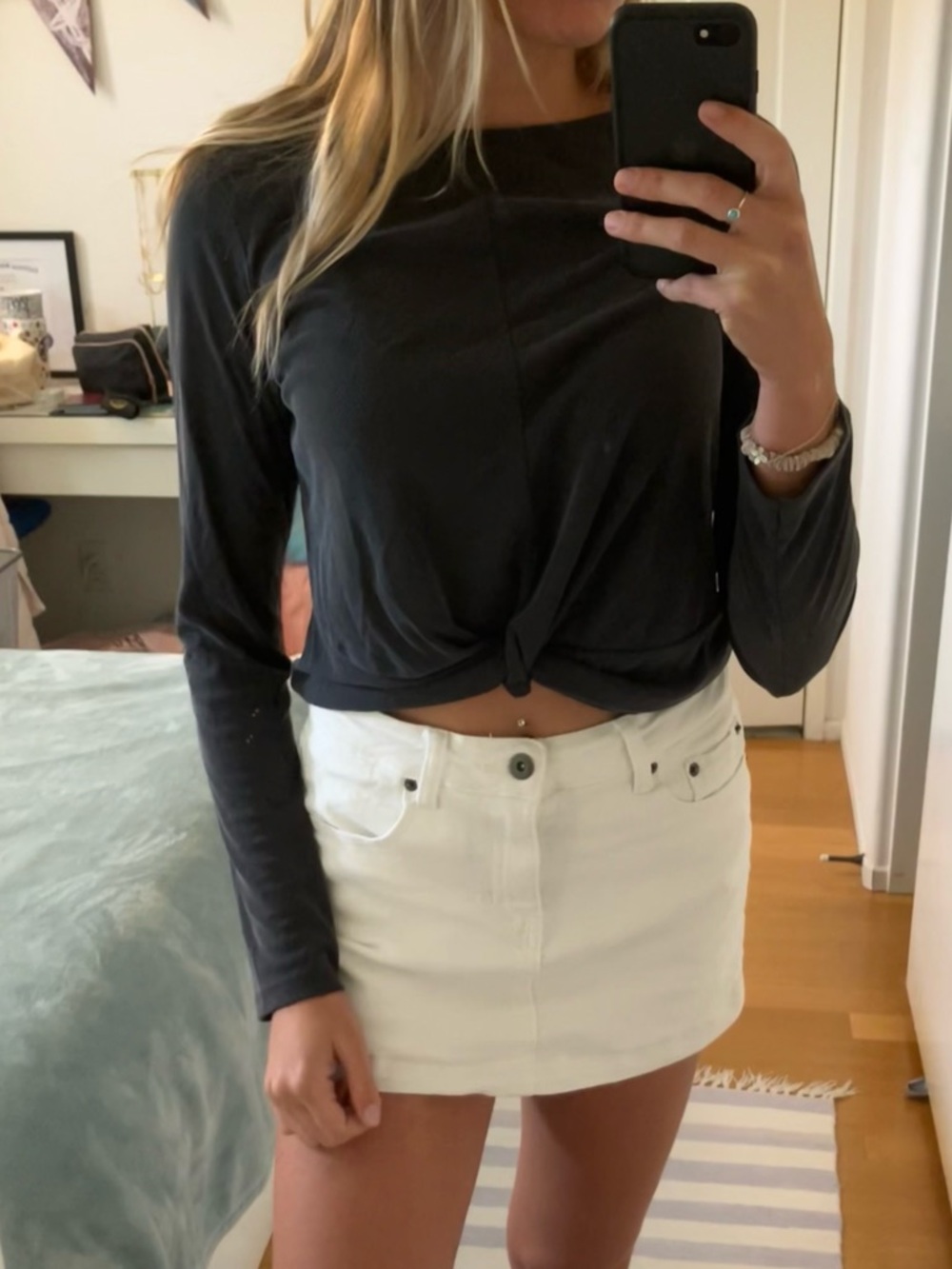 Black Long Sleeve Twist Front Top